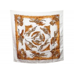 FOULARD HERMES GUEPARDS ROBERT DALLET CARRE SOIE BLANC & JAUNE SILK SCARF 350€