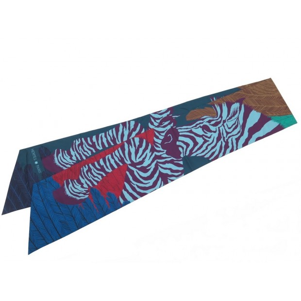 NEUF FOULARD HERMES ZEBRA PEGASUS ALICE SHIRLEY MAXI TWILLY SOIE BLEU SCARF 290€