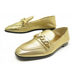 NEUF CHAUSSURES LOUIS VUITTON PRIME TIME MOCASSINS 37 EN CUIR DORE LOAFERS 700€