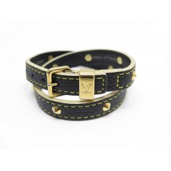 NEUF BRACELET LOUIS VUITTON EN CUIR SUHALI NOIR DOUBLE TOUR & DORE + BOITE 310€