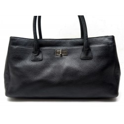 SAC A MAIN CHANEL SHOPPING PM EN CUIR DE CERF NOIR FERMOIRE MADEMOISELLE 2200