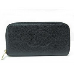 GRAND PORTEFEUILLE CHANEL LOGO CC EN CUIR CAVIAR NOIR BLACK LEATHER WALLET 990€