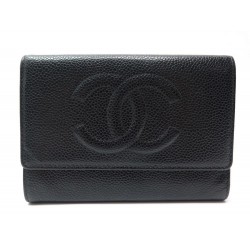 PORTEFEUILLE CHANEL LOGO CC CUIR CAVIAR NOIR PORTE MONNAIE WALLET BILLFOLD 770€