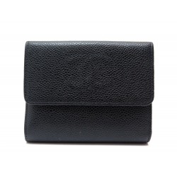 PORTEFEUILLE CHANEL LOGO CC 12CM EN CUIR CAVIAR NOIR PORTE MONNAIE WALLET 750€