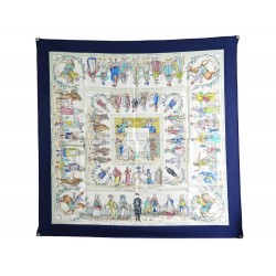 NEUF FOULARD HERMES COSTUMES ACTUELS F. DE LA PERRIERE CARRE 90 SOIE SCARF 360€