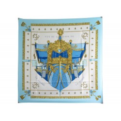 NEUF FOULARD HERMES VUE DU CARROSSE DE LA GALERE CARRE 90 SOIE BLEU SCARF 360€