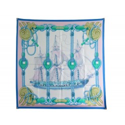 NEUF FOULARD HERMES TRIBORD CARRE 90 EN SOIE ROSE & BLEU PINK SILK SCARF 360€