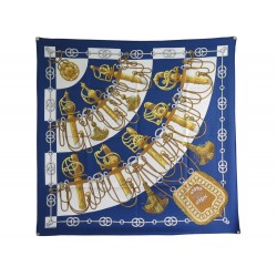 NEUF FOULARD HERMES CLIQUETIS CARRE 90 CM EN SOIE BLEU BLUE SILK SCARF 360€