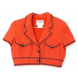 VESTE CHANEL COURTE T 36 S EN TWEED DE COTON CORAIL SHORT CORAL JACKET 3680€