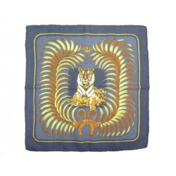 NEUF RARE FOULARD HERMES TIGRE ROYAL GAVROCHE EN SOIE & CACHEMIRE CARRE 45 SCARF