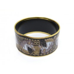 BRACELET HERMES CHEVAUX LARGE T 19 EMAIL IMPRIME 6.5CM BOITE HORSES ENAMEL 605€