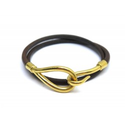  BRACELET HERMES JUMBO DOUBLE TOUR COLLIER EN CUIR MARRON & OR 