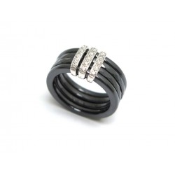 NEUF BAGUE GUY LAROCHE T 54 4 ANNEAUX EN CERAMIQUE NOIRE OR BLANC DIAMANTS 650€