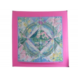 VINTAGE FOULARD HERMES GIVERNY CARRE 90 EN SOIE ROSE SCARF PINK SILK 360€