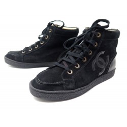 CHAUSSURES CHANEL G26534 BASKETS MONTANTES 40.5 DAIM NOIR BLACK SNEAKERS 1350