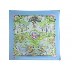 FOULARD HERMES SARASVATI ZOE PAUWELS CARRE 90 EN SOIE BLEUE BLUE SILK SCARF 360€