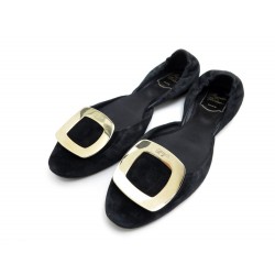 CHAUSSURES ROGER VIVIER CHIPS BALLERINES 39.5 DAIM NOIR BALLET FLAT SHOES 550€