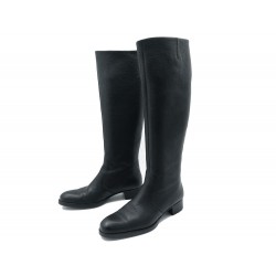 CHAUSSURES HESCHUNG BOTTES CAVALIERES 6 40 EN CUIR GRAINE NOIR BLACK BOOTS 890€