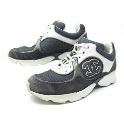 CHAUSSURES CHANEL G26582 36 BASKETS EN TOILE & DAIM GRISE LOGO CC SNEAKERS 950€