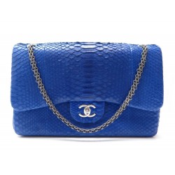 SAC A MAIN CHANEL TIMELESS JUMBO PYTHON BLEU 