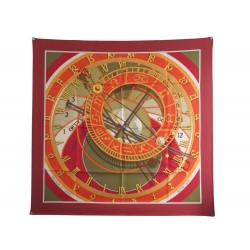 NEUF FOULARD HERMES LA MECANIQUE DU TEMPS CARRE 90 SOIE ROUGE SILK SCARF 360€