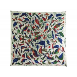 NEUF FOULARD HERMES LE BAL DES OISEAUX CARRE 90 EN SOIE CREME SILK SCARF 360