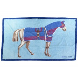 DRAP DE PLAGE HERMES SERVIETTE DE BAIN EN COTON BLEU CHEVAL HORSE TOWEL 420