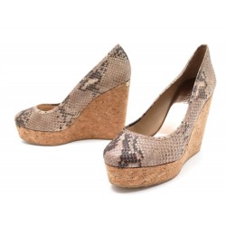 CHAUSSURES JIMMY CHOO T39,5 ESCARPINS COMPENSES CUIR IMPRIME SERPENT PUMP 350