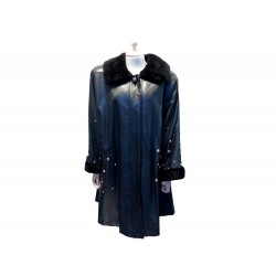 MANTEAU YVES SAINT LAURENT 44 L LONG EN CUIR & FOURRURE DE VISON NOIR FUR COAT