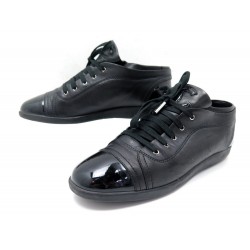 CHAUSSURES CHANEL G25813 BASKET 39.5 EN CUIR NOIR LOGO CC BLACK SNEAKERS 1350