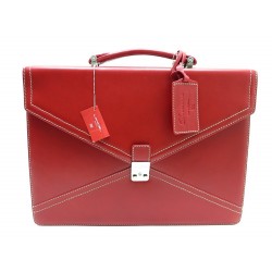 NEUF CARTABLE LANCEL SERVIETTE 1 SOUFFLET A02114 A CLE SAC EN CUIR ROUGE 750€