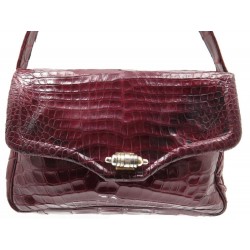 SAC A MAIN MORABITO 21 CM EN CUIR DE CROCODILE BORDEAUX BURGUNDY LEATHER HANDBAG