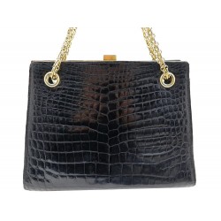 SAC A MAIN 28 CM EN CUIR DE CROCODILE NOIR BLACK LEATHER HANDBAG PURSE