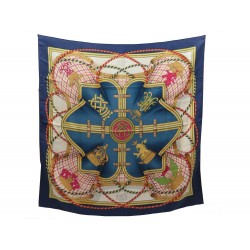 FOULARD HERMES GRANDE TENUE 1ERE EDITION 1985 CARRE EN SOIE BLEU SILK SCARF 370€