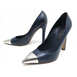 CHAUSSURES ESCARPINS LOUIS VUITTON CUIR ET BOUT METALLIQUE BLEU NUIT T36.5 FR 