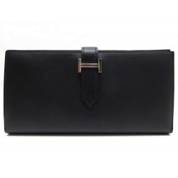 NEUF PORTEFEUILLE HERMES BEARN EN CUIR EVERCALF NOIR + SAC BOITE WALLET 2050€