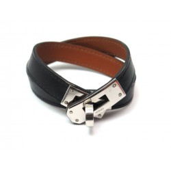 BRACELET HERMES KELLY DOUBLE TOUR T 16 CM CUIR NOIR FERMOIR ARGENT BLACK 450€