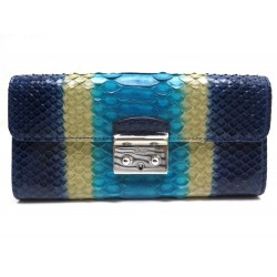 NEUF PORTEFEUILLE CHRISTIAN DIOR RENDEZ-VOUS EN CUIR PYTHON BLEU WALLET 1500€