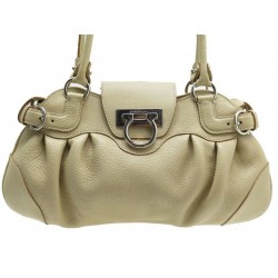 NEUF SAC A MAIN SALVATORE FERRAGAMO AU-216317 CUIR GRAINE BEIGE HAND BAG 1050€