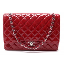 NEUF SAC A MAIN CHANEL TIMELESS MAXI JUMBO CUIR VERNI ROUGE RED HAND BAG 5420€