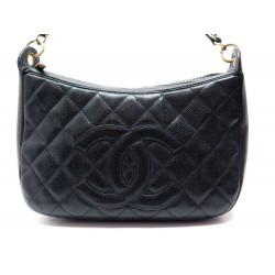 SAC A MAIN CHANEL CAMBON LOGO CC CUIR CAVIAR NOIR & METAL DORE BLACK PURSE 2800€