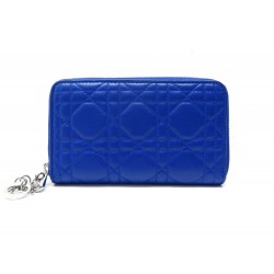 NEUF PORTEFEUILLE CHRISTIAN DIOR LADY EN CUIR CANNAGE BLEU MONNAIE WALLET 600€