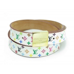 CEINTURE LOUIS VUITTON T 90 CUIR MONOGRAM MULTICOLOR BLANC MURAKAMI BELT 320