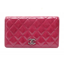 NEUF PORTEFEUILLE CHANEL CUIR VERNI MATELASSE FRAMBOISE LEATHER WALLET NEW 850