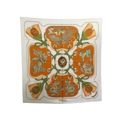 VINTAGE FOULARD HERMES TSUBAS 100% SOIE BLANC 