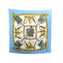 VINTAGE FOULARD HERMES GRAND UNIFORME JOACHIM METZ CARRE EN SOIE BLEU SCARF 350€