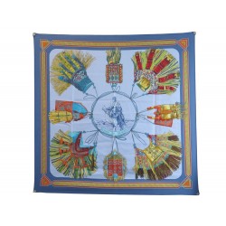 FOULARD HERMES CUIRS DU DESERT CARRE EN SOIE BLEUE F. PERRIERE SCARF 