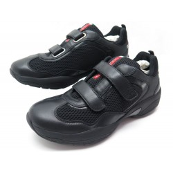 NEUF BASKETS PRADA LUNA ROSSA LUP003 6.5 IT 41 FR TOILE CUIR NOIR SNEAKERS 250€