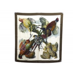 VINTAGE FOULARD HERMES BELLE CHASSE DE LINARES CARRE EN SOIE MARRON SCARF 350€