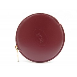 NEUF PORTE MONNAIE MUST DE CARTIER ROND CUIR BORDEAUX LEATHER COINS CASE 270€